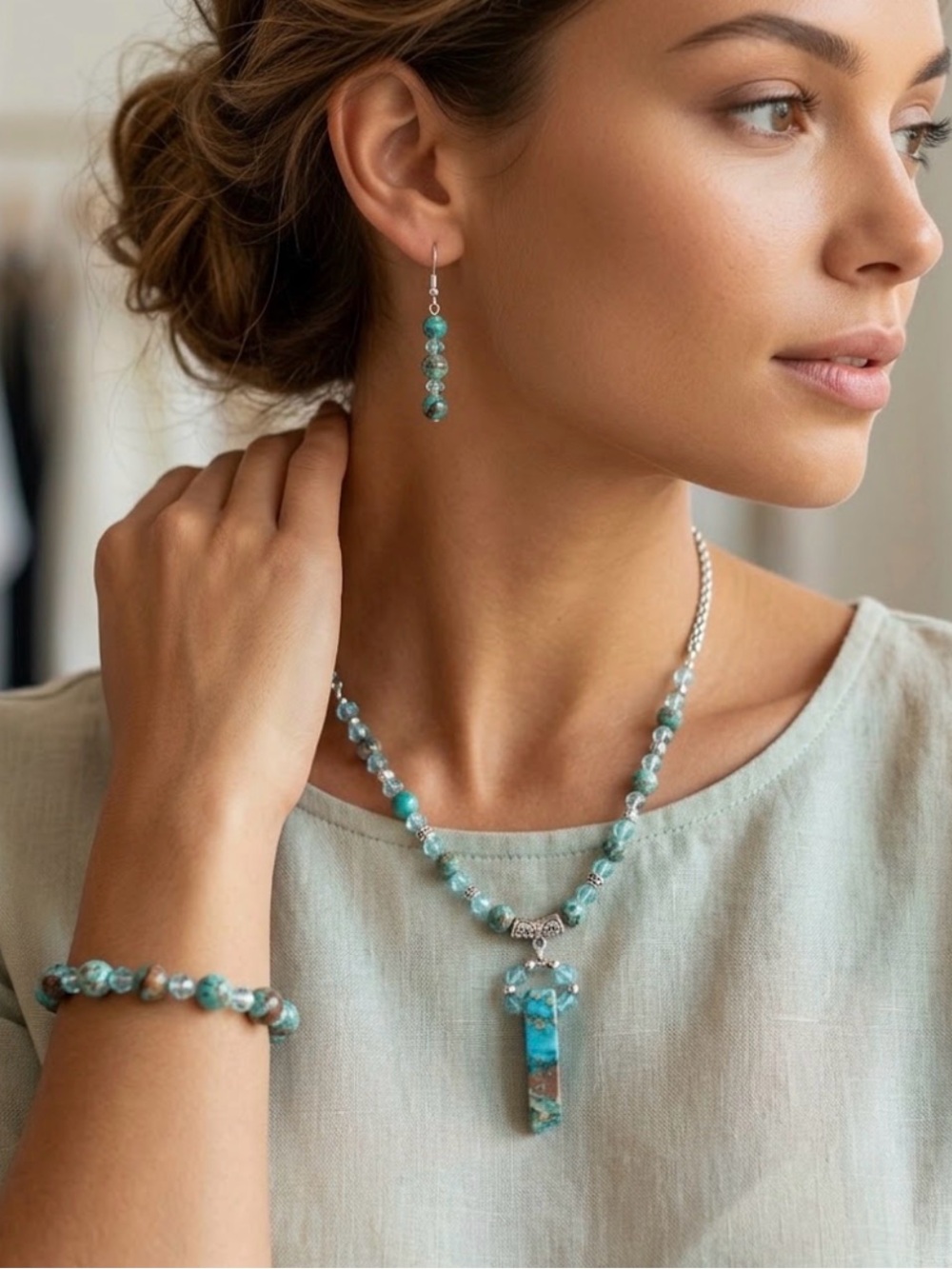 Beaded Pendant Necklace, Bracelet and Earrings Set - Marilisa Designs